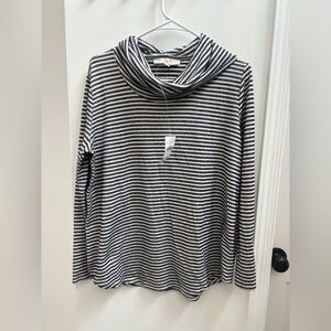 LOFT Black and White Striped Cowl Neck Sweater Womens Size Large